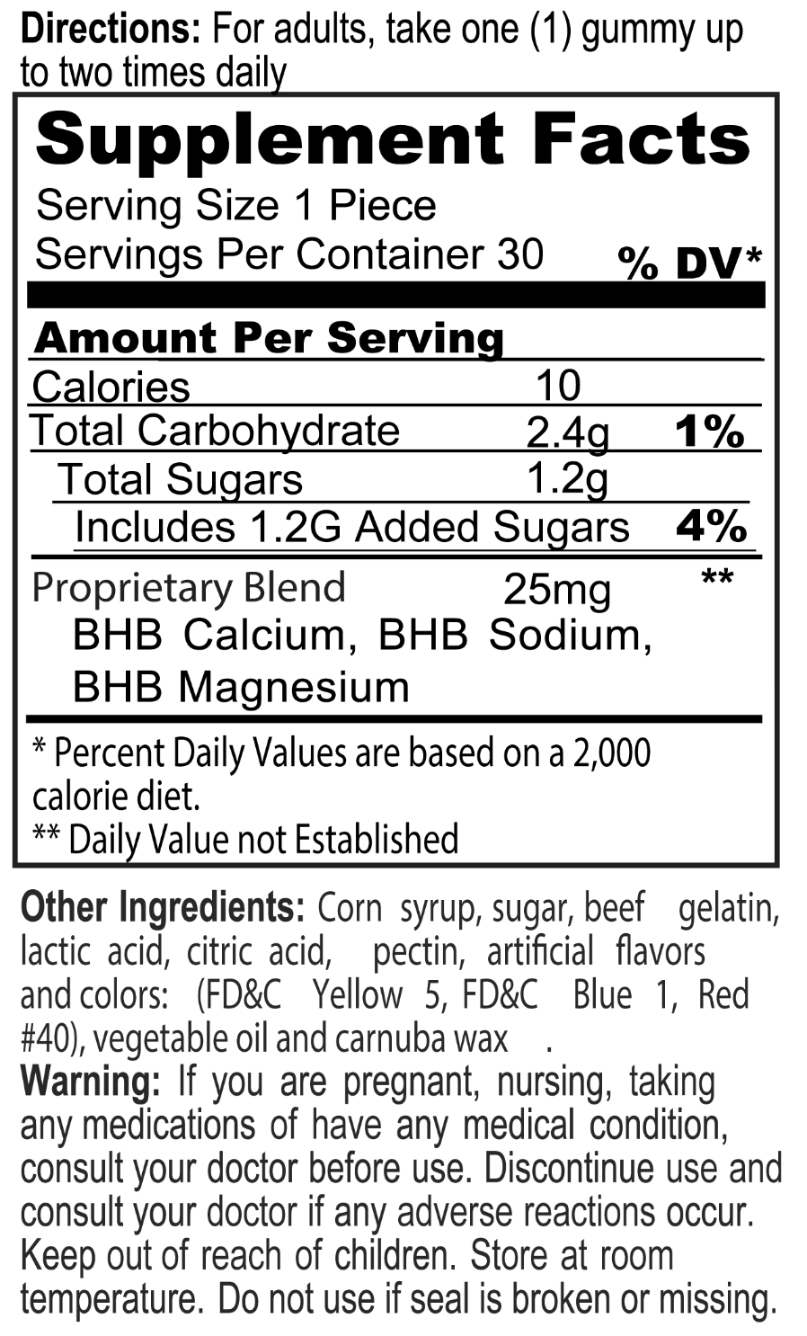Keto Support ingredients panel